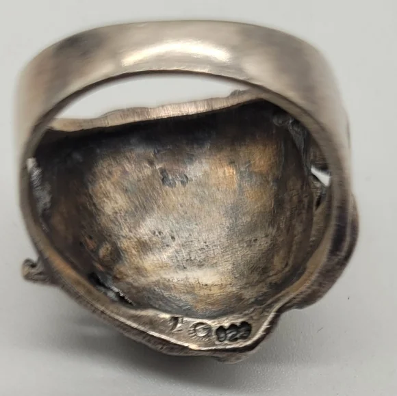 VINTAGE STERLING SILVER RETRO CARVED LADY FACE MARCASITE WIDE BAND RING …​​ - Picture 4 of 5